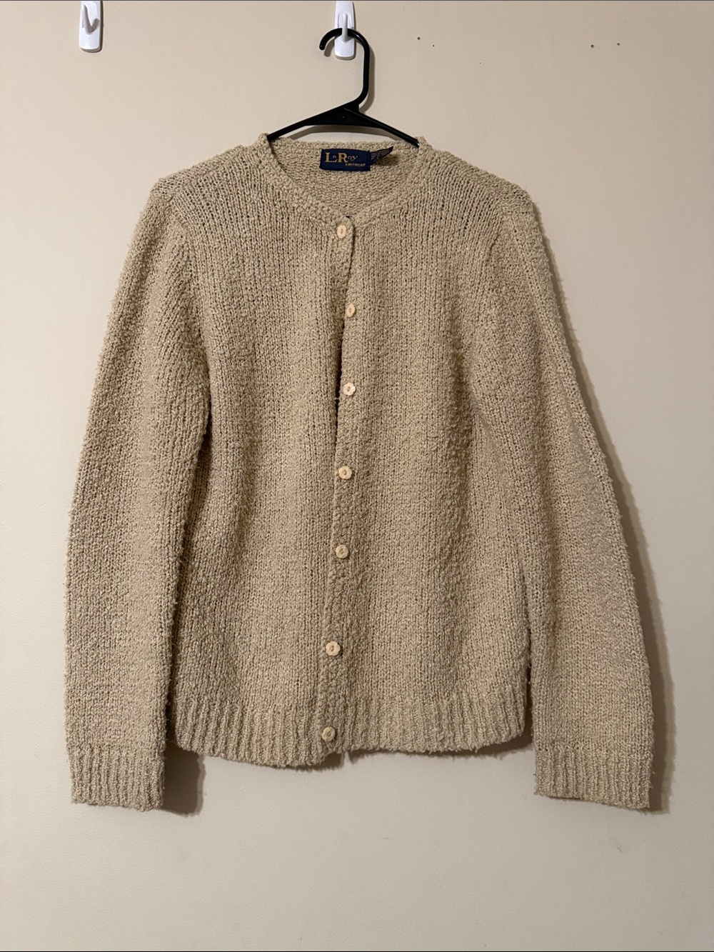 Vintage LeRoy Knitwear Tan Textured Button-Up Cardigan Sweater